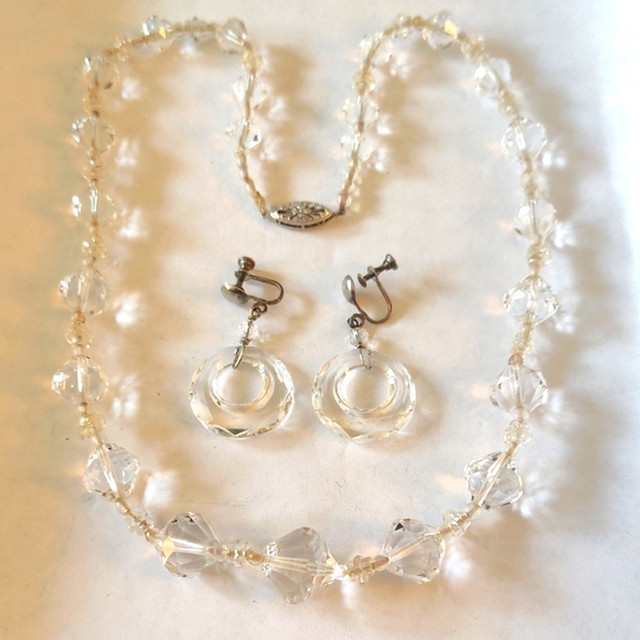 Heavy Facetted Crystal Necklace and Earring Set - Picture 1 of 4